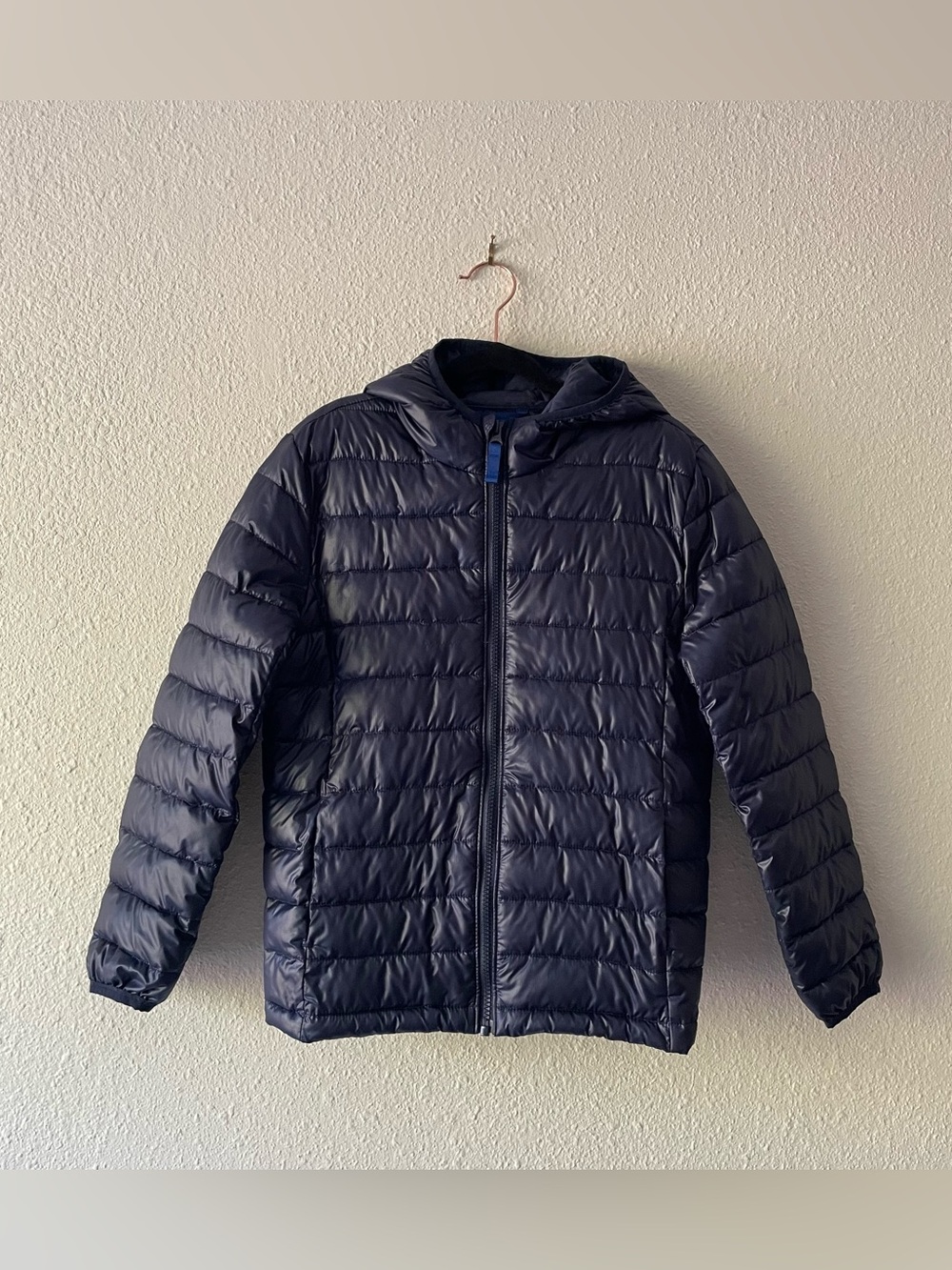 Primary Kids Size 10 Navy Blue Hooded Puffer Jacket Lightweight Packable Coat